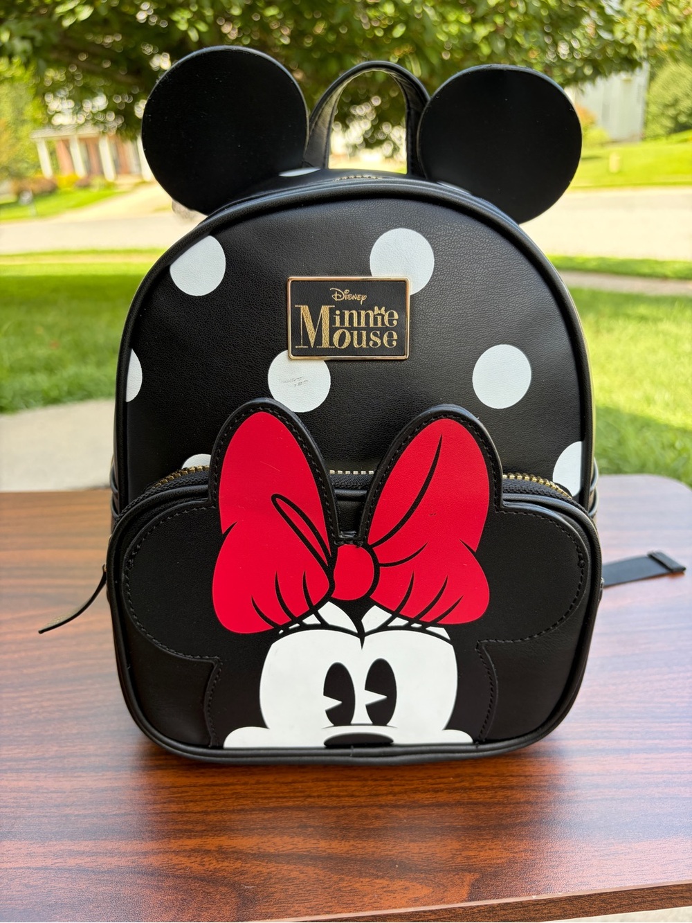Disney Primark Minnie Mouse Black Polka Dot Mini Backpack Red Bow NWT